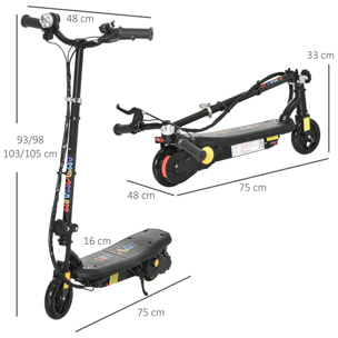 Patinete Eléctrico para Niños de 7-14 Años, Plegable, Patín Eléctrico, Max. 12 km/h, Motor 120 W, Autonomía Máxima 10 km, con Manillar Ajustable en Altura, Faro LED y Freno, Negro