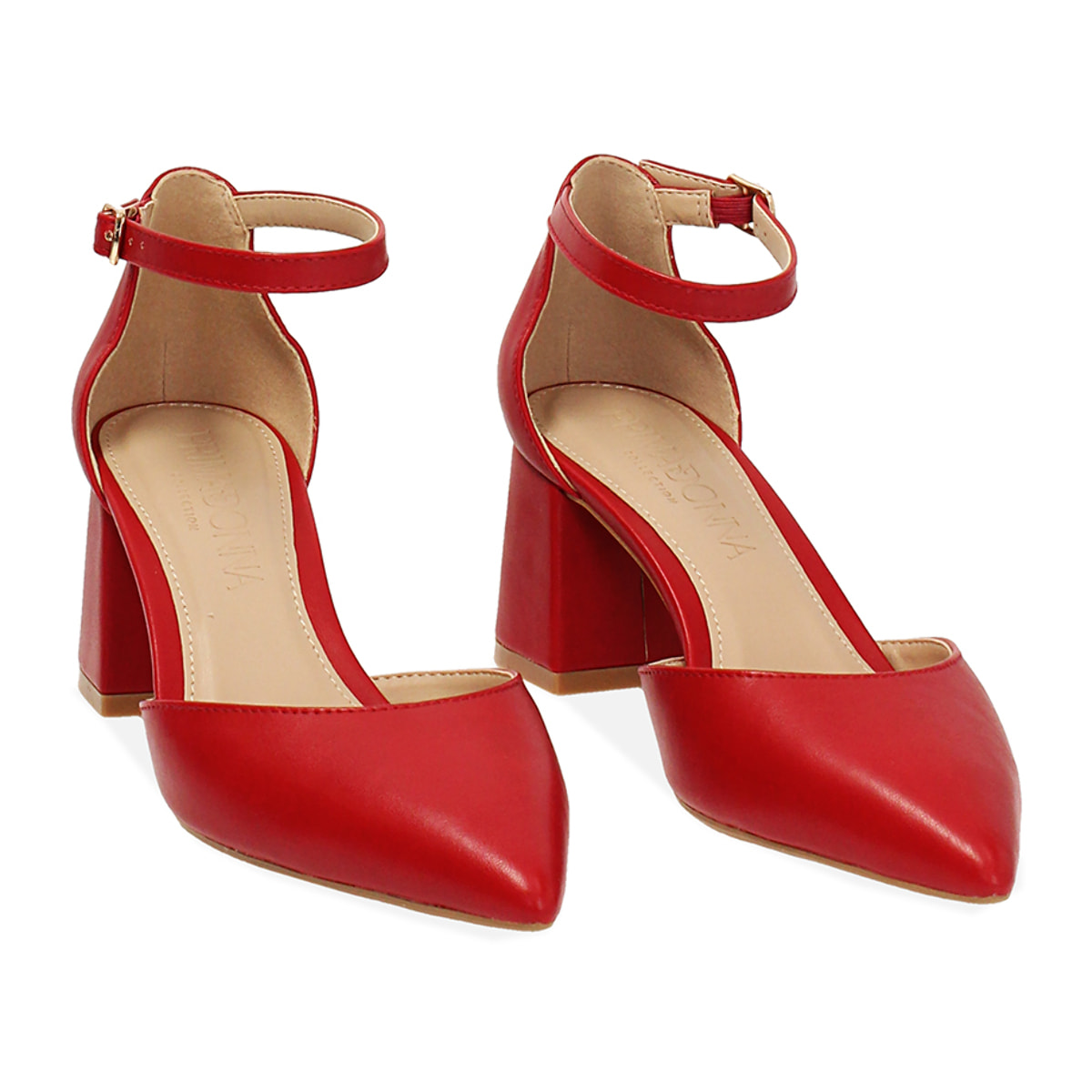 Décolleté open shank donna rosse, tacco largo 6,5 cm