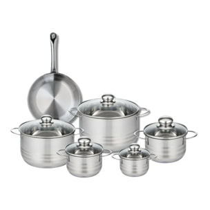 Ensemble de 1 Poêle de cuisson 24 cm et 5 faitouts 12, 14, 16, 20 et 24 cm Elo Profi Brillant