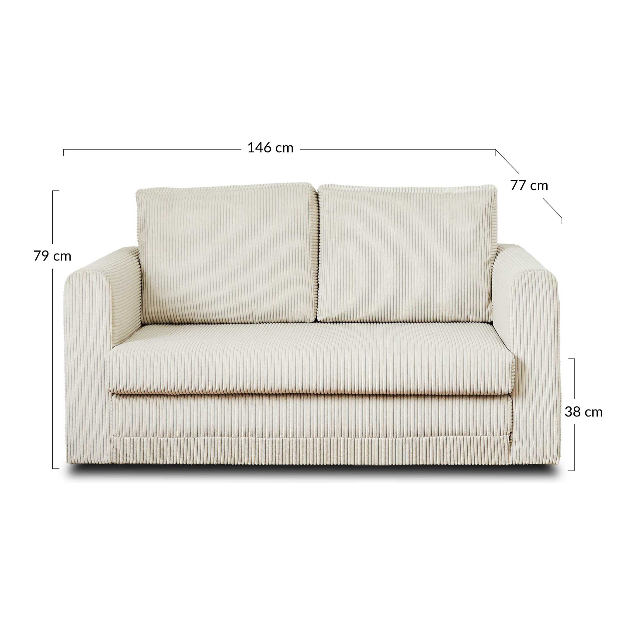 Marilia - canapé 2 places - convertible déplimousse - en velours côtelé - Gris