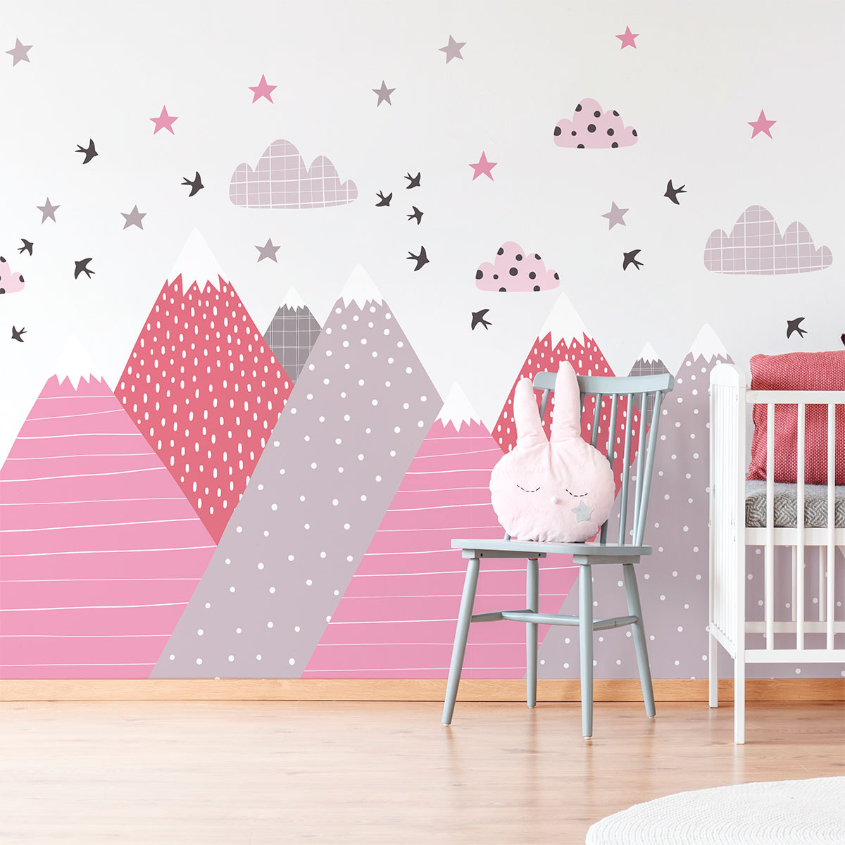 Stickers muraux enfants - Décoration chambre bébé - Autocollant Sticker mural géant enfant montagnes scandinaves PINKA