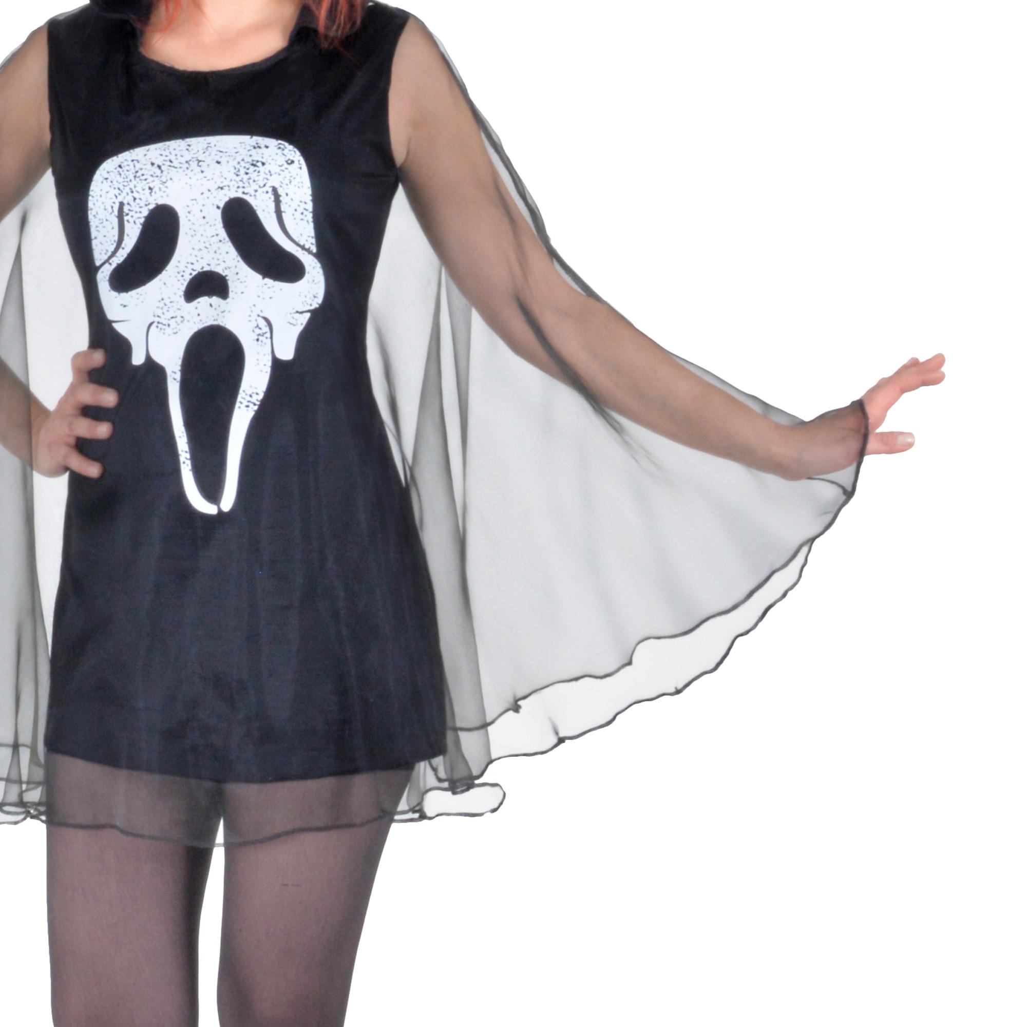 Vestito Halloween Night Donna Black Ghost Lady Con Tulle E Cappuccio Nero