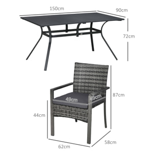 Outsunny Conjunto de Jardín de Ratán Sintético Juego de Muebles de Jardín para Exterior de Ratán de 7 Piezas Incluye 6 Sillas con Cojines y Mesa de Metal Gris