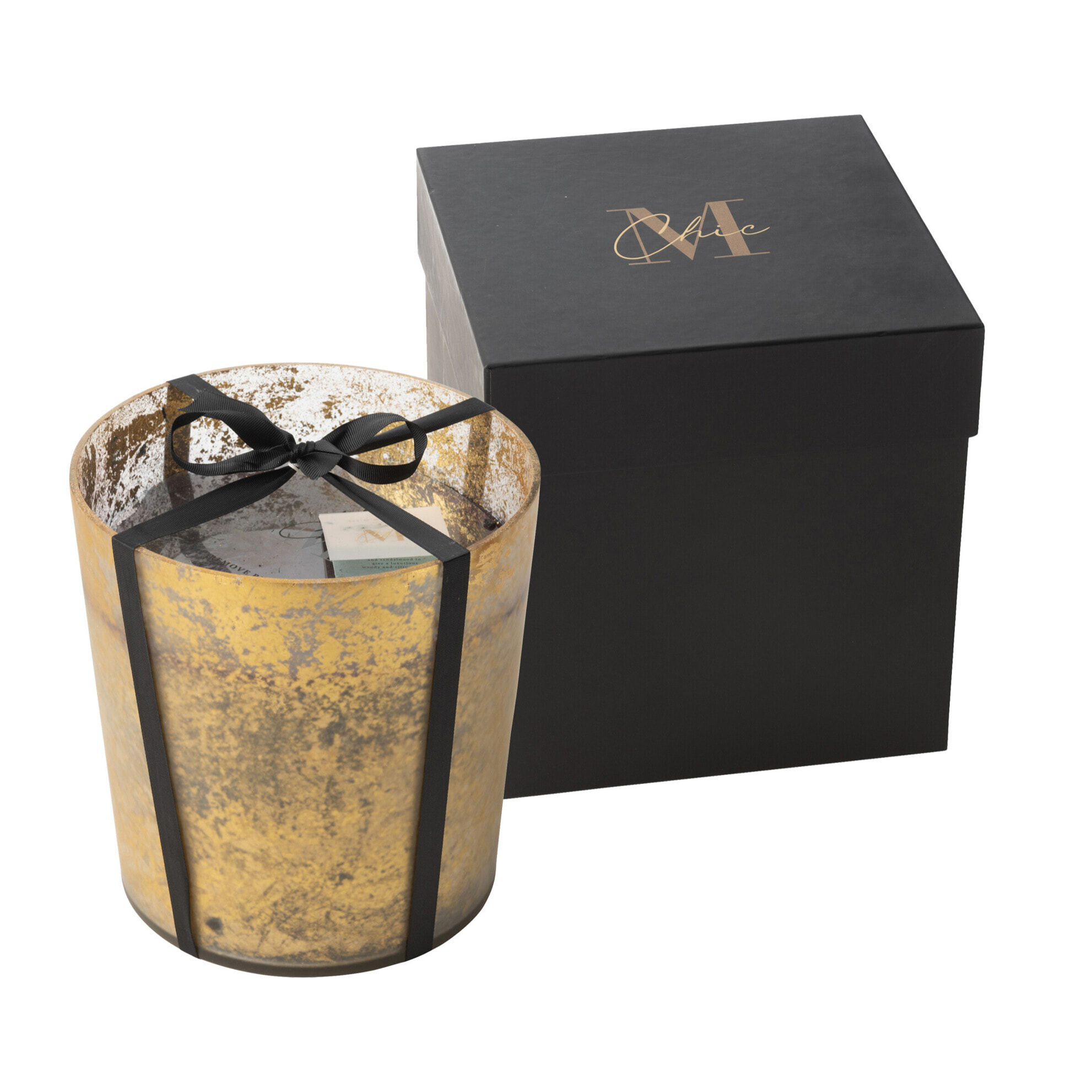 J-Line bougie parfumée M-Chic - Oud & Amber - verre - or/noir - large - 140H