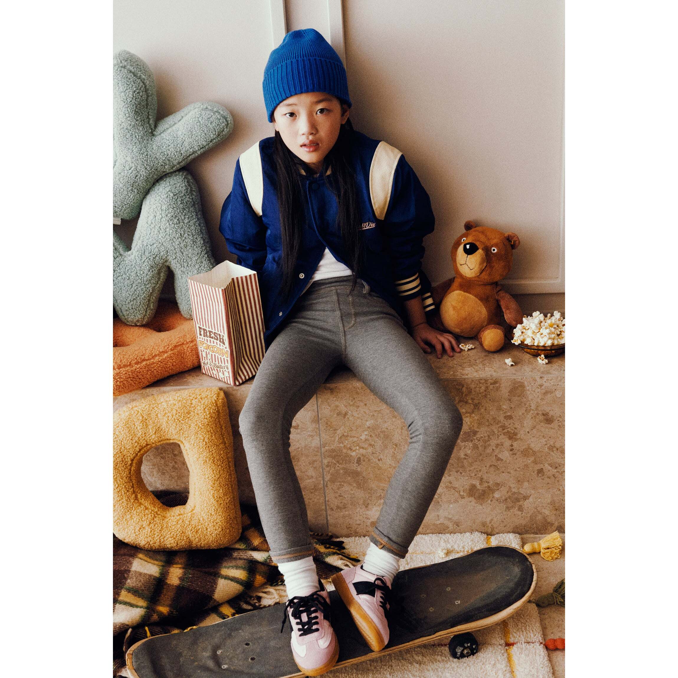 Leggings termici effetto denim grigio per bambine