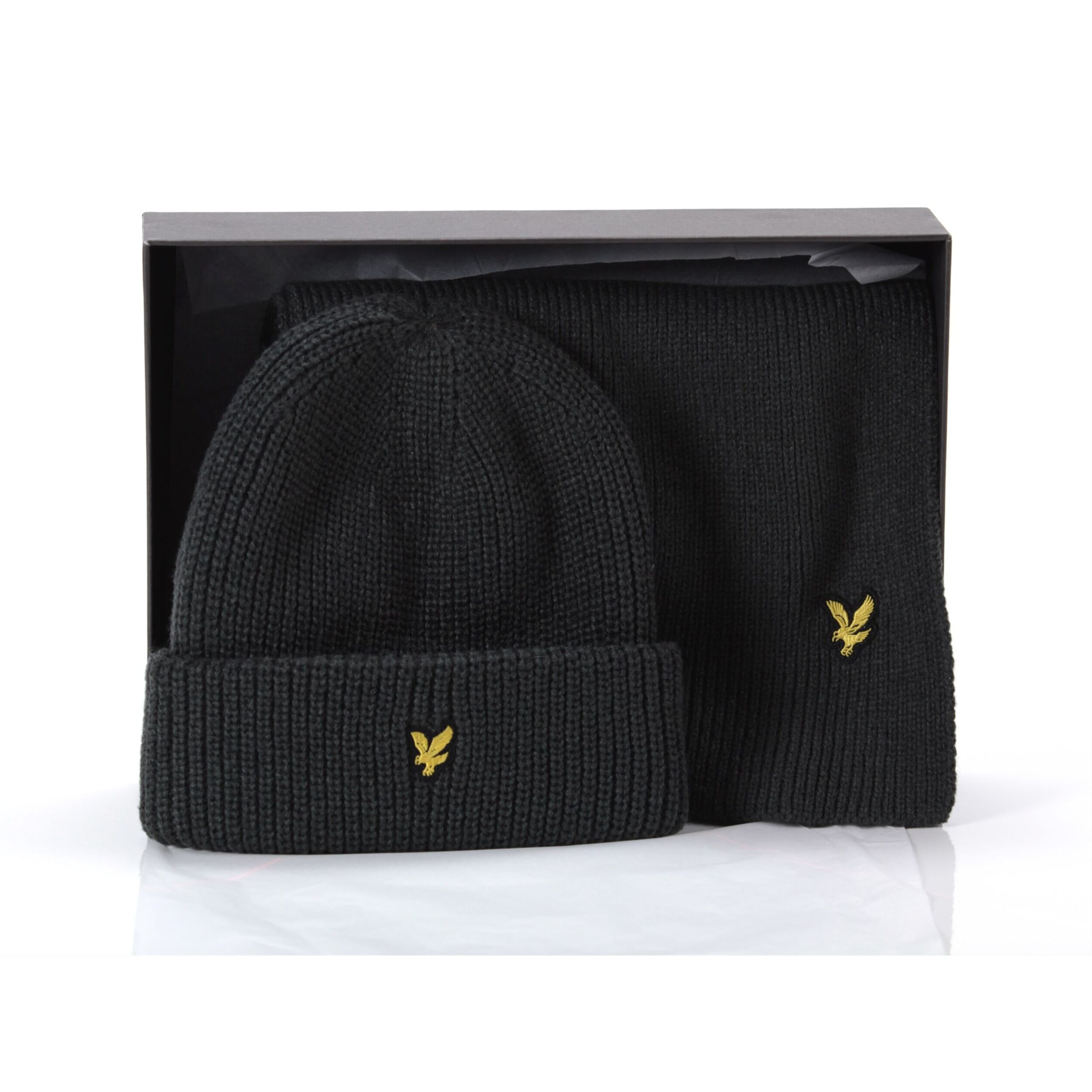 Cappelli Lyle & Scott Lambswool Ribbed Beanie and Scarf set Mid Grey Marl Grigio