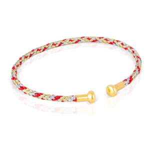 Pack de 6 pulseras rígidas trenzadas de hilo de poliéster relleno de hilo de acero negro, rojo y multicolor con cierre abierto de cobre dorado.