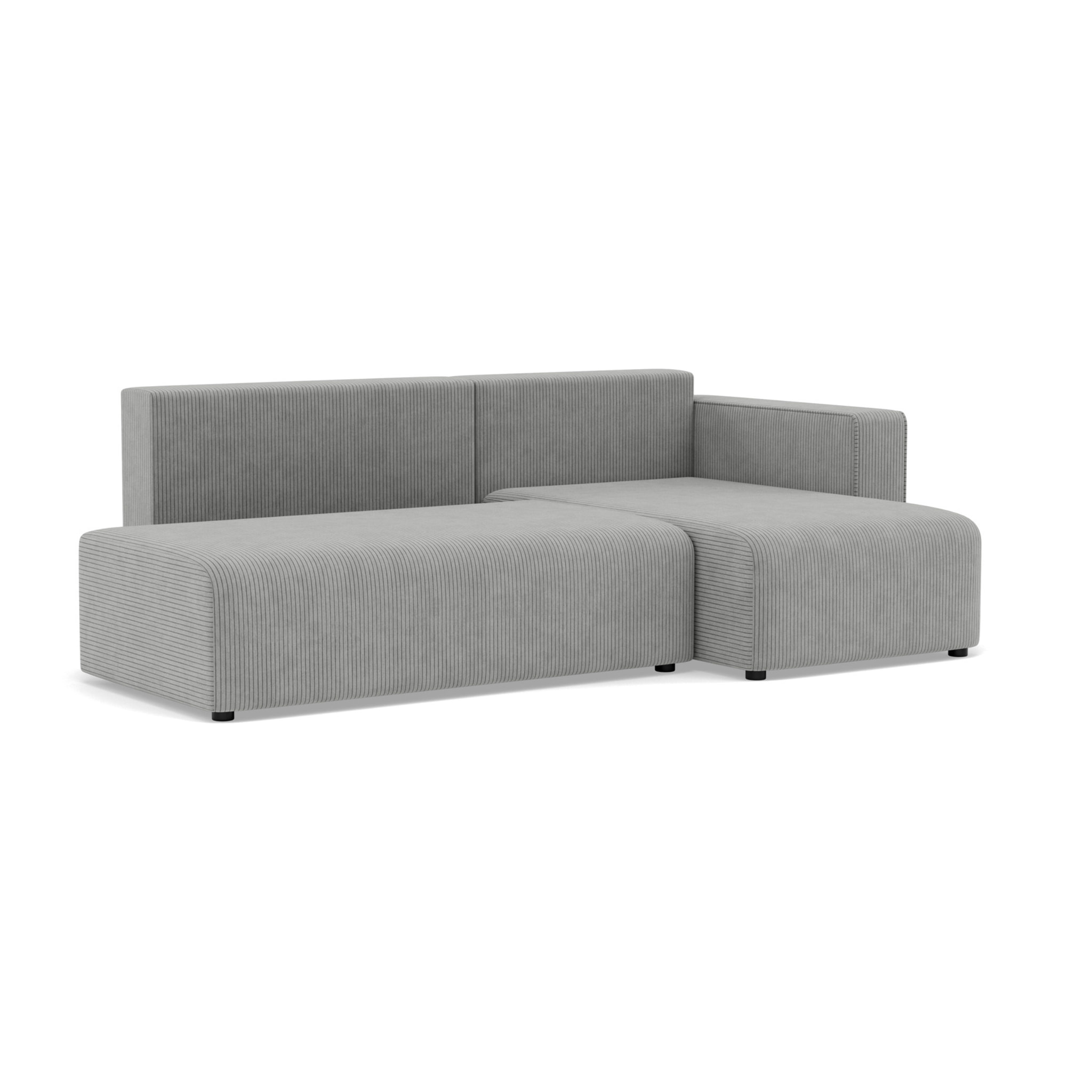 Topaze - canapé d'angle droit 4 places convertible avec coffre sans accoudoir en velours côtelé - Gris clair