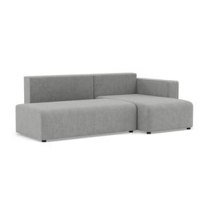 Topaze - canapé d'angle droit 4 places convertible avec coffre sans accoudoir en velours côtelé - Gris clair