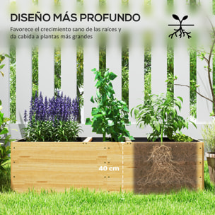 Jardinera de Madera Jardinera Exterior Grande con 3 Zonas de Cultivo y Forro Jardinera Rectangular para Jardín Balcón Terraza 140x60x40 cm Natural