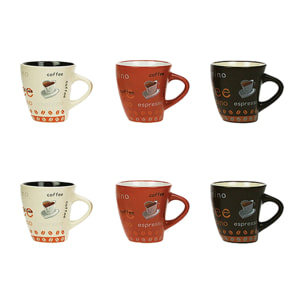 Lot de 6 tasses en grès 3 couleurs assorties 15cl NOVA