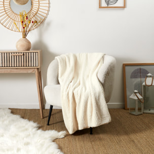 Plaid - HOME DECO FACTORY - Fausse Fourrure - Géométrique - Blanc