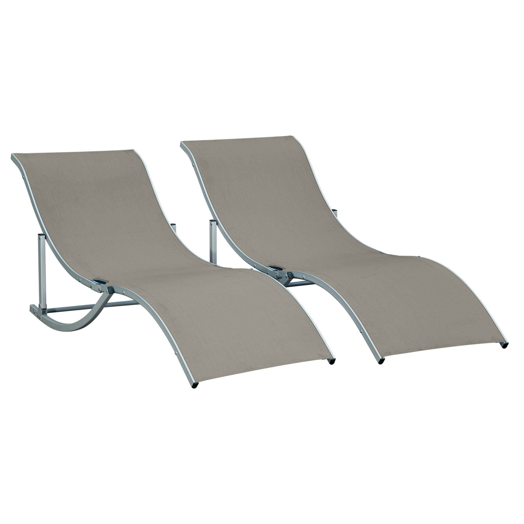 2 Tumbonas Plegables Tumbonas de Jardín en Forma de S con Marco de Aluminio Texteline para Piscina Patio Terraza 165x61x63 cm Gris