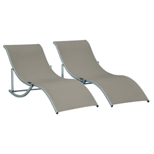 2 Tumbonas Plegables Tumbonas de Jardín en Forma de S con Marco de Aluminio Texteline para Piscina Patio Terraza 165x61x63 cm Gris