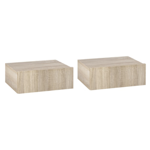 Lot de 2 tables de chevet murales - lot de 2 tables de nuit - tiroir coulissant, plateau - panneaux particules aspect chêne clair