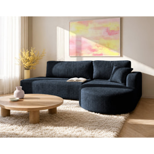 Miro - Canapé d'angle droit 4 places convertible avec coffre en velours texturé - Bleu