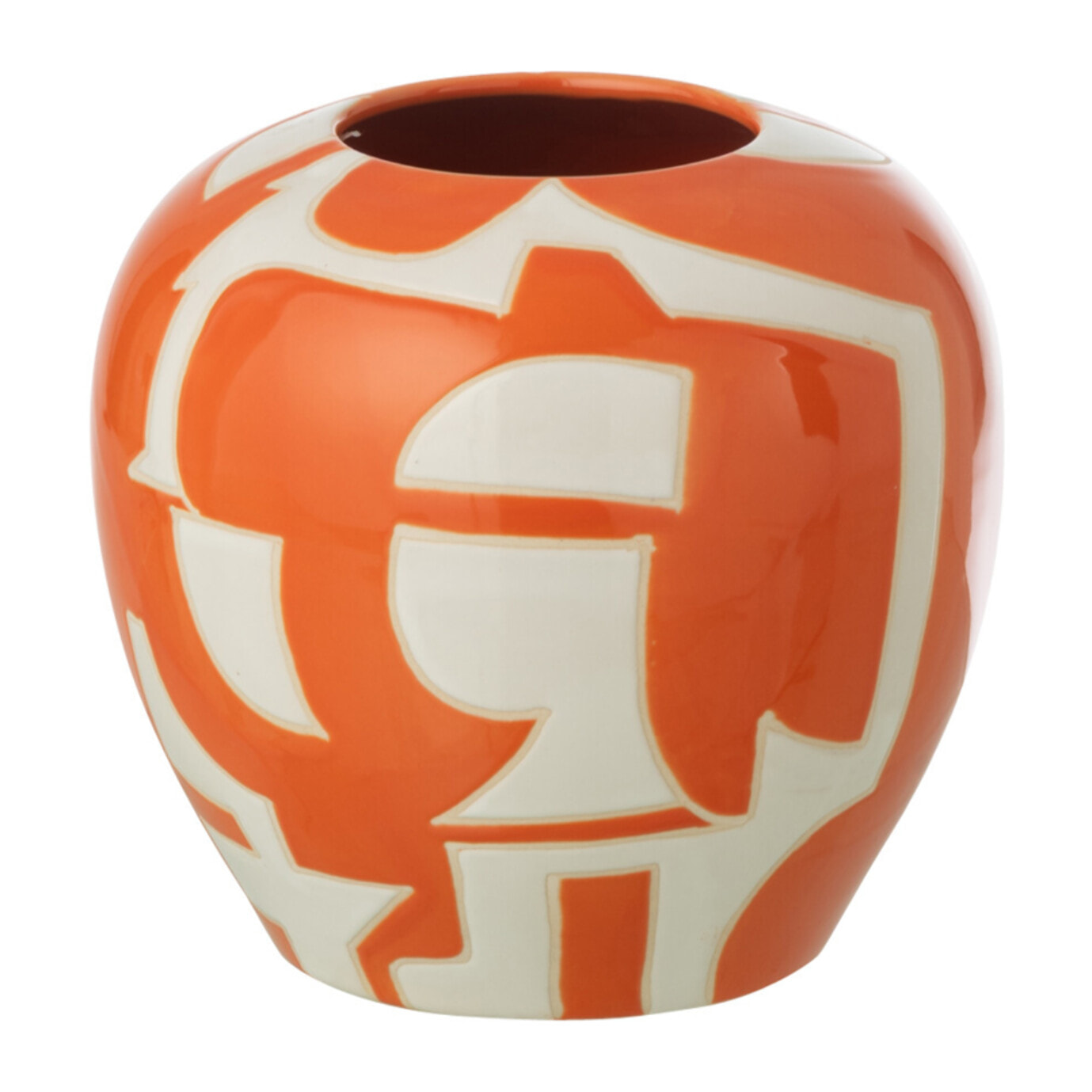 J-Line Vase Géométrique - porcelaine - blanc/orange - small