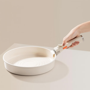 MasterPRO Share & Play Batería de cocina apilable de 10Pcs, Color Beige, Mango extraíble, Aluminio fundido, Revestimiento cerámico, Control térmico