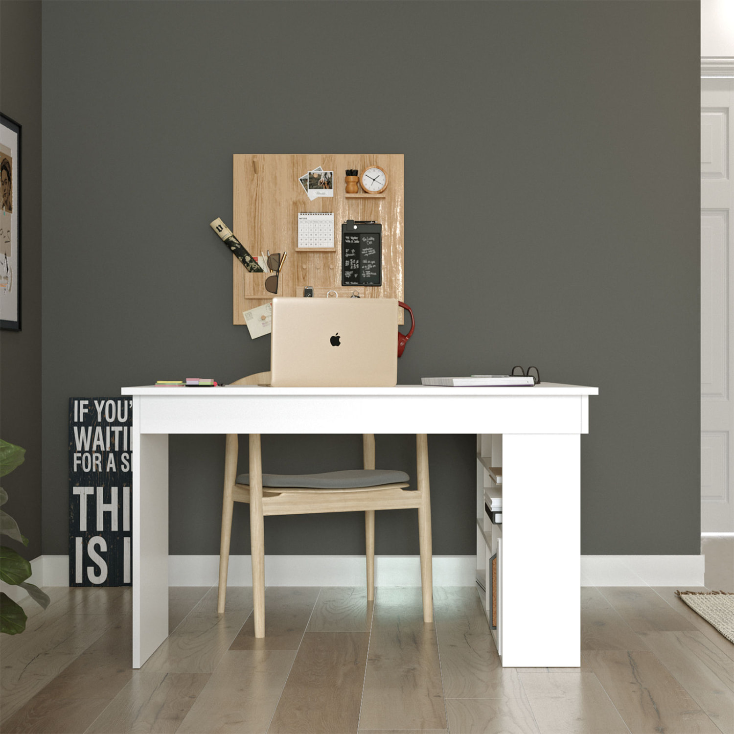 Bureau d'angle 120x130cm avec rangements blanc BRUGUES