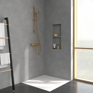Mitigeur douche thermostatique Universal rectangle + Ensemble de douche Verve Showers 3 jets Or brossé