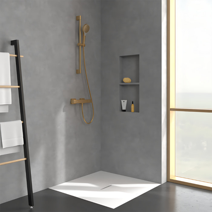 Mitigeur douche thermostatique Universal rectangle + Ensemble de douche Verve Showers 3 jets Or brossé