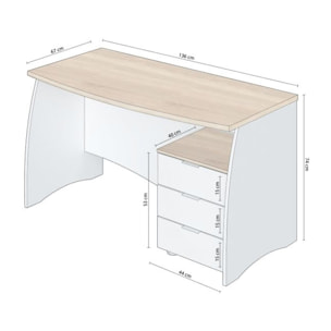 Mesa de escritorio Elan 3 cajones Blanco Artik (Blanco Mate) - Roble Canadian