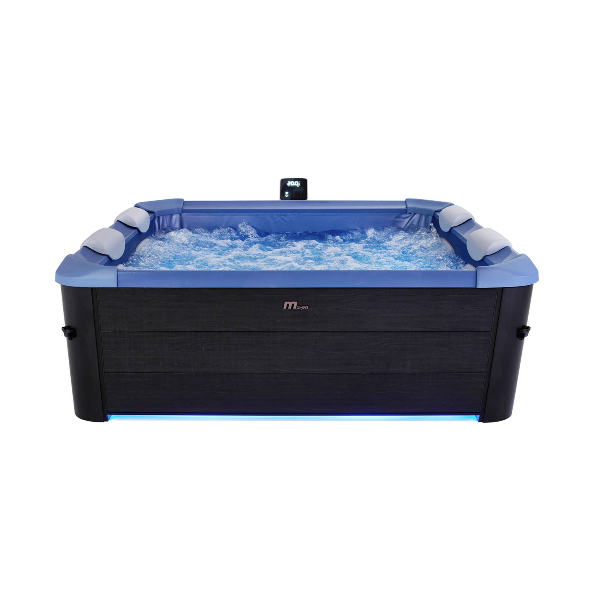 Spa rigide 6 places hydromassages. 4 coussins + bâche incluse. OSLO SAPPHIRE. L 160 x P 160 x H 65 cm. gris et bleu sapphire