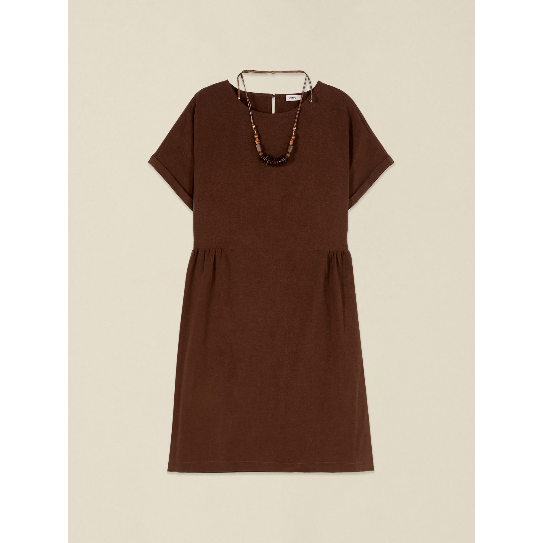 Oltre - Vestito flare misto lino con collana - Marrone