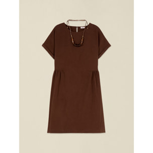 Oltre - Vestito flare misto lino con collana - Marrone