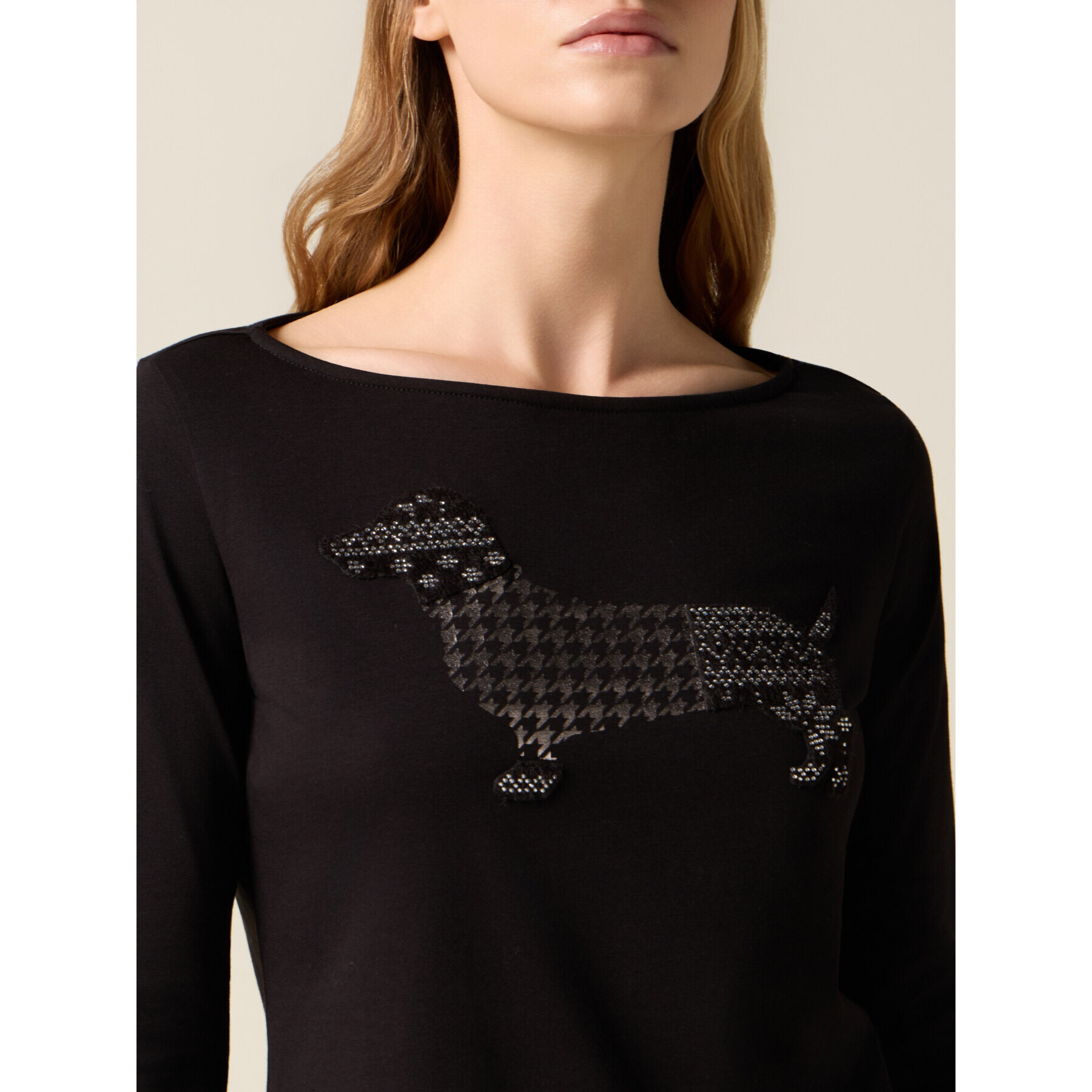 Oltre - T-shirt maniche lunghe con stampa e applicazioni - Nero