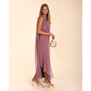 Vestido largo con capa asimétrico