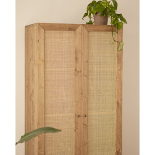 Armoire en bois massif et rotin moelleux ton chêne foncé 180x80cm Hauteur: 180 Longueur: 80 Largeur: 40