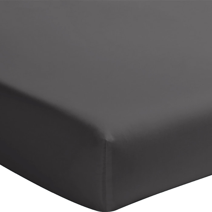 Drap housse percale de coton lavé gris magnet