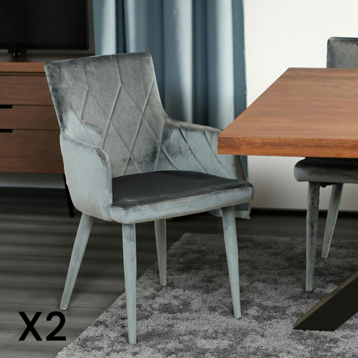 Fauteuil de table en velours gris (lot de 2) HAWAI