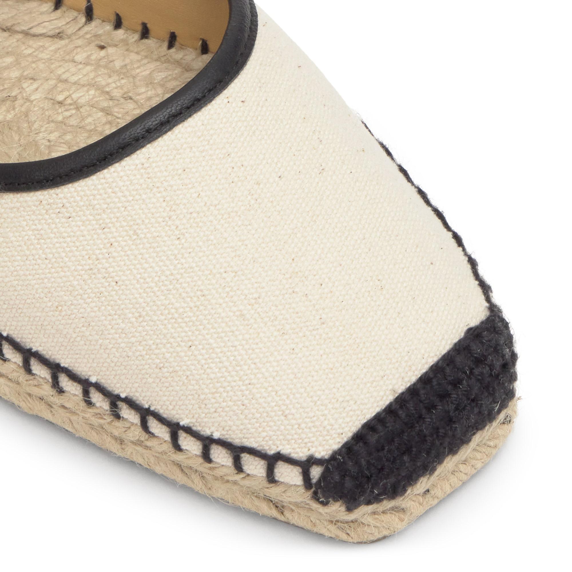 Alpargata plana Padua mary-jane en algodón orgánico con ribete de cuero y hebilla