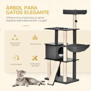 Árbol para Gatos con Cueva de Fieltro Extraíble y Postes Rascadores 60x40x146 cm