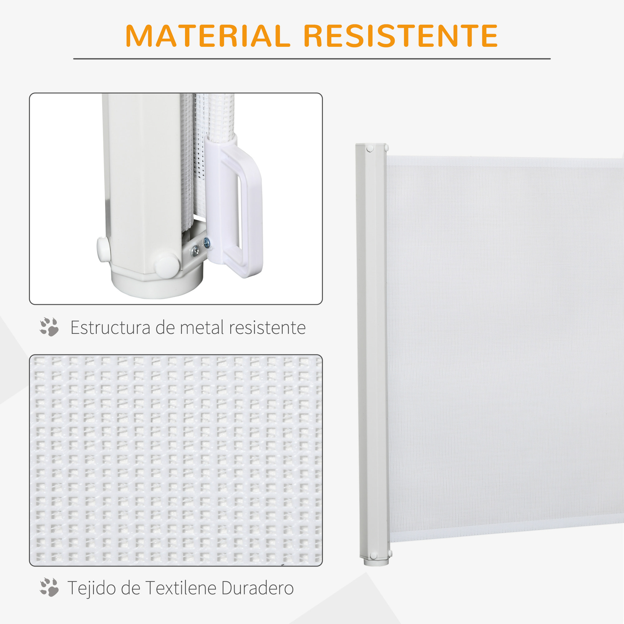 Barrera para Perros Retráctil Puerta para Perros Plegable con Ancho Ajustable 5,5-115 cm Barrera de Seguridad para Perros con Función Enrollado Automático y Asa para Escaleras y Puertas Blanco