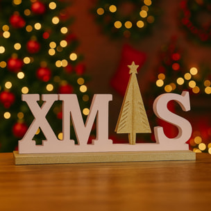 Letrero decorativo 'xmas' en madera rosa