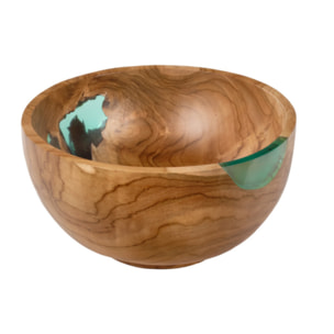 Saladier rond 28 cm en bois massif de teck et résine bleu - MERLIN