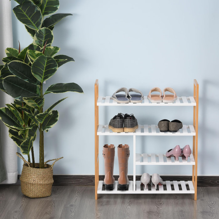 Etagère à chaussures - étagère de rangement - meuble chaussures 4 niveaux bois de pin étagères à lattes MDF blanc