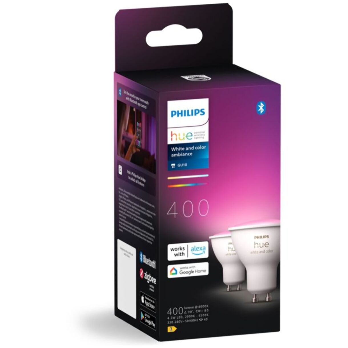 Ampoule LED connectée PHILIPS HUE GU10 White&Color Ambiance pack de 2