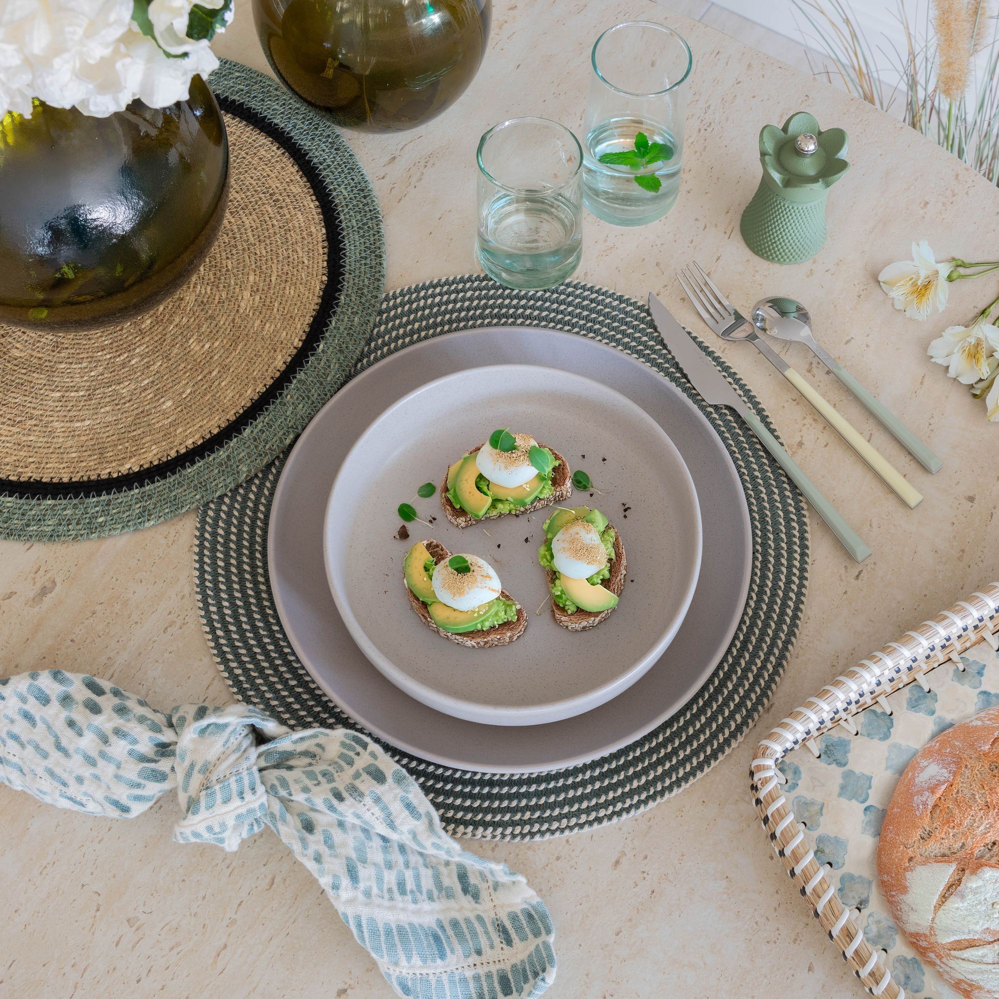 Lot de 6 assiettes creuses gris en grès 20,5cm ARITA