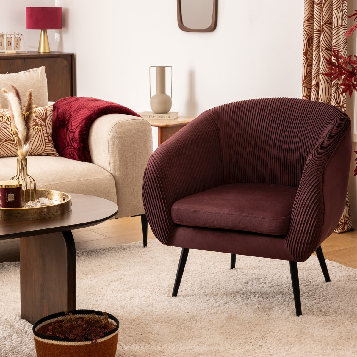 Fauteuil Solaro velours Prune