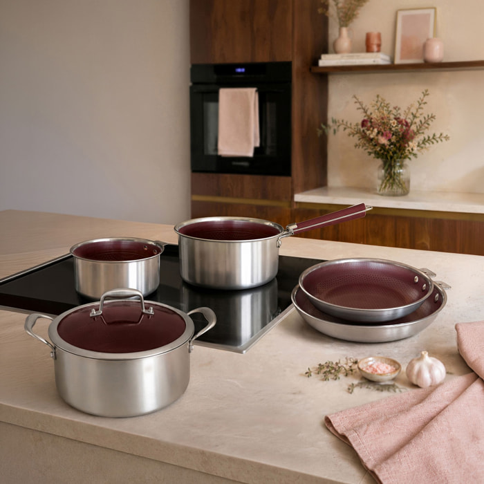 Batterie de cuisine 6 pièces en acier inoxydable lie de vin AGLAE