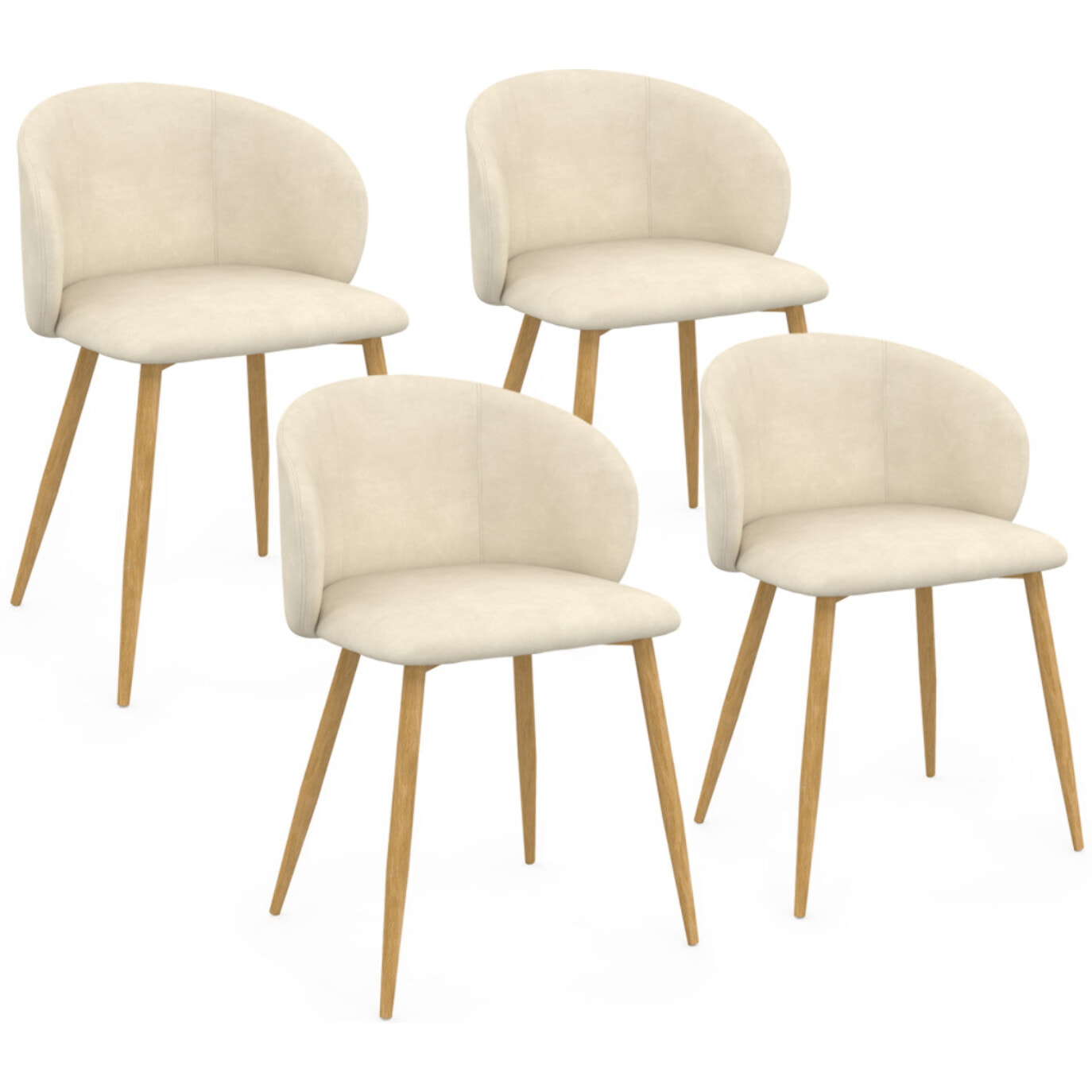 Chaises Léona velours crème et pieds métal bois - lot de 4