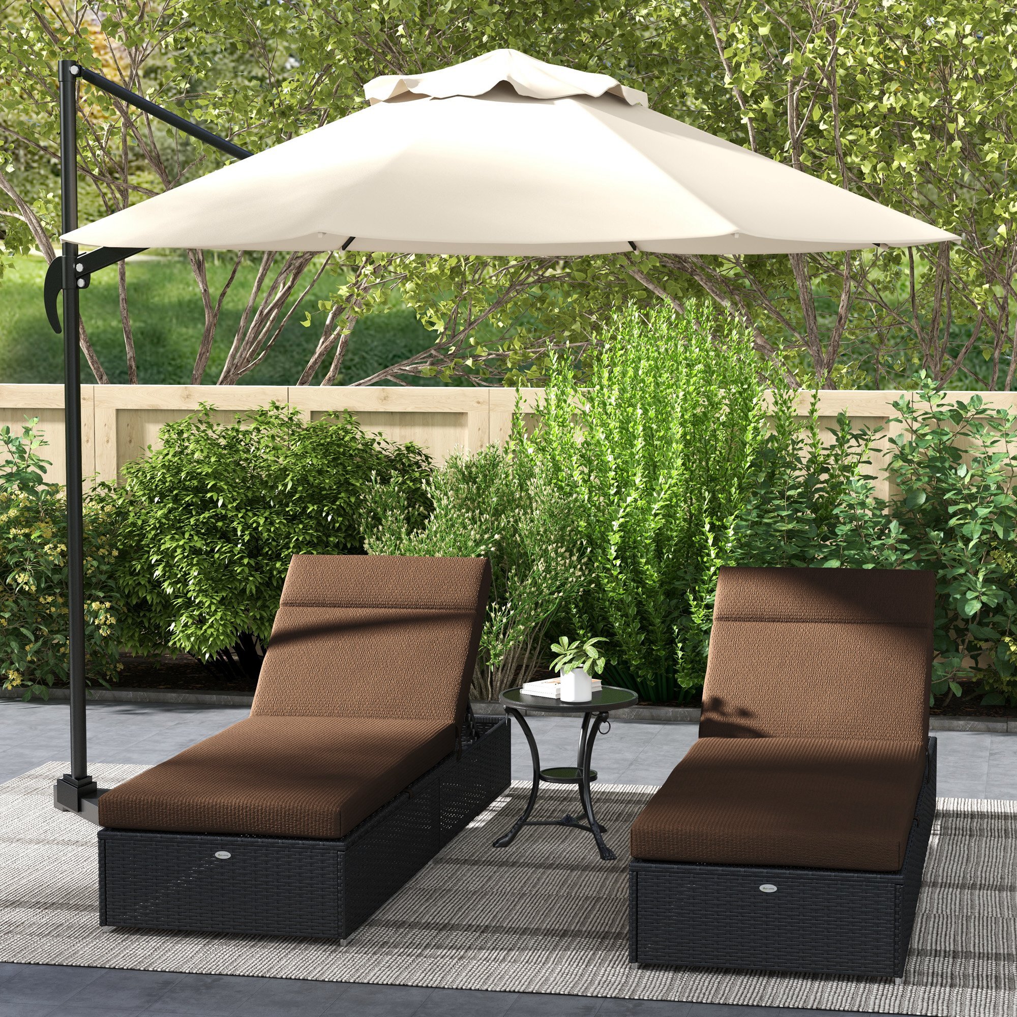 Lot de 2 matelas pour bain de soleil transat - cordons et velcros d'attache - dim. 196L x 55l cm ép. 8 cm - polyester déperlant marron