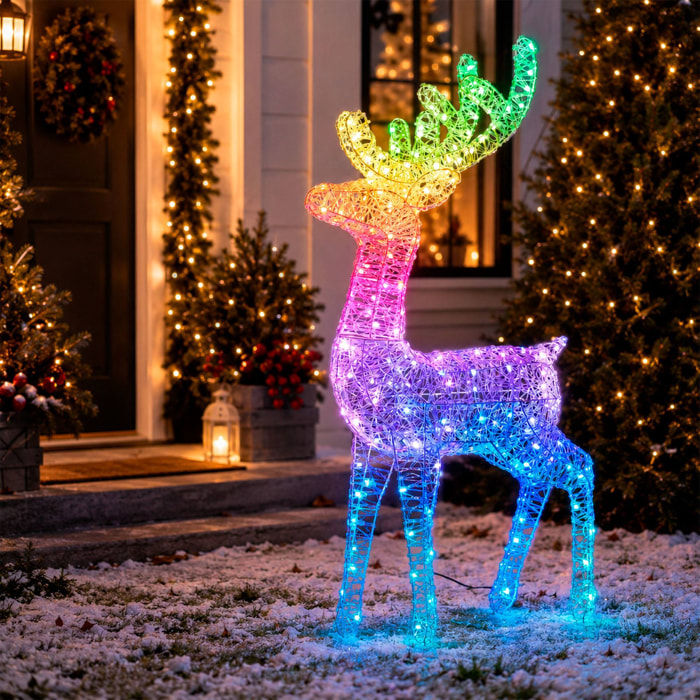 Reno navideño led acrílico rgb con 165 leds multicolor, con mando a distancia y temporizador 65x20x120 cm