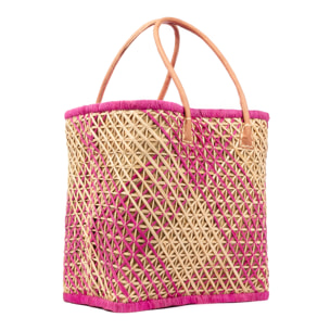 Zavattarello borsa a spalla donna. Realizzata in rafia e tessuto, con manici in pelle.