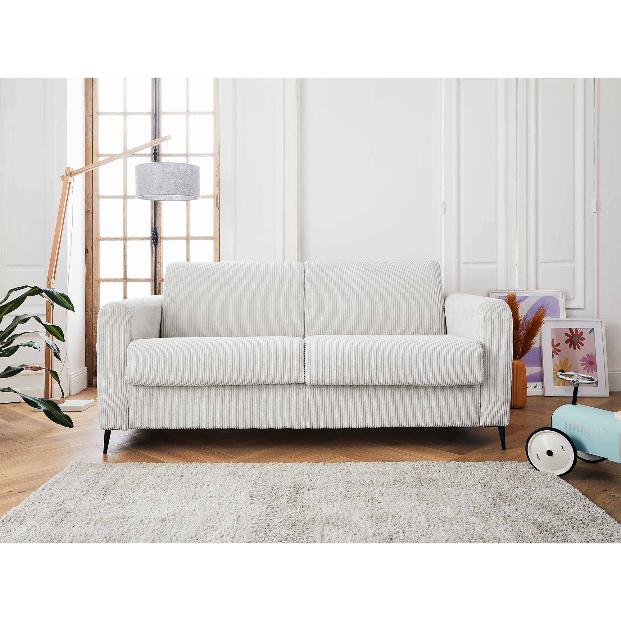 Owen - canapé lit 3 places convertible express couchage quotidien 140 cm matelas 12 cm en velours côtelé - Gris clair