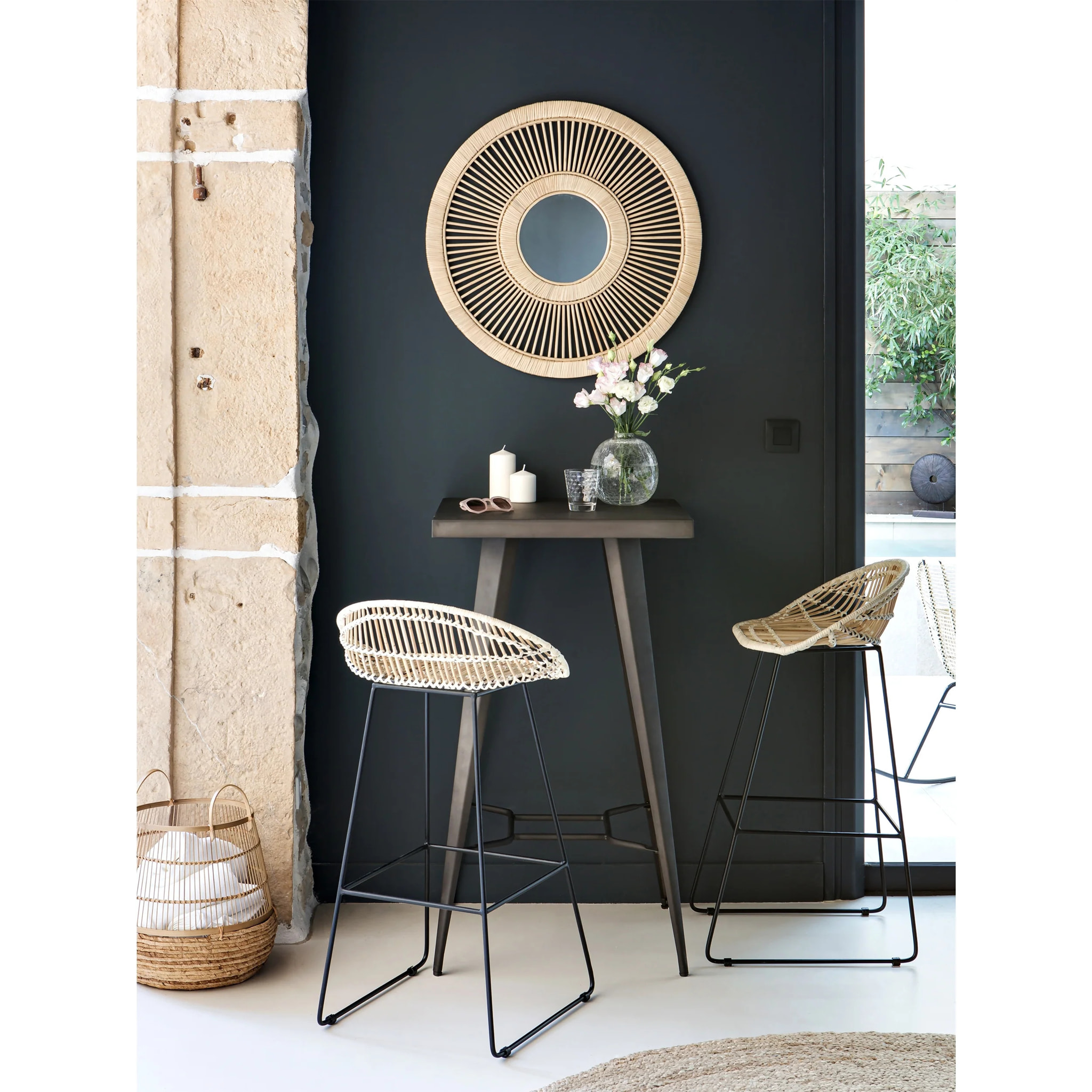 Table de bar carrée 2 personnes en métal gris métallisé 60 cm - Indus